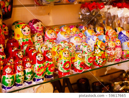 Display of colorful traditional Russian matryoshka 59617665