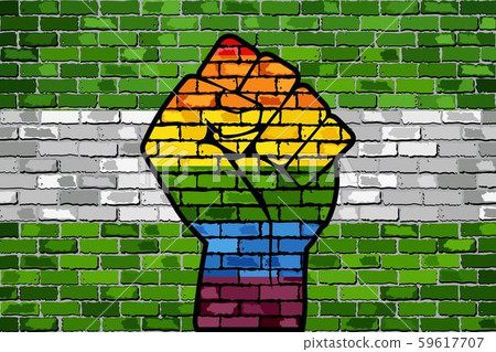 LGBT Protest Fist on a Rotterdam Brick Wall Flag LGBT Protest Fist on a Rotterdam Brick Wall Flag 59617707