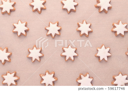 christmas cookies background on baking paper, flat lay 59617746
