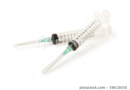Two syringes closeup isolated 59618038