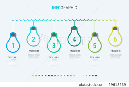 Light bulbs infographic template. 6 options light bulbs design with beautiful colors. Vector 59618389