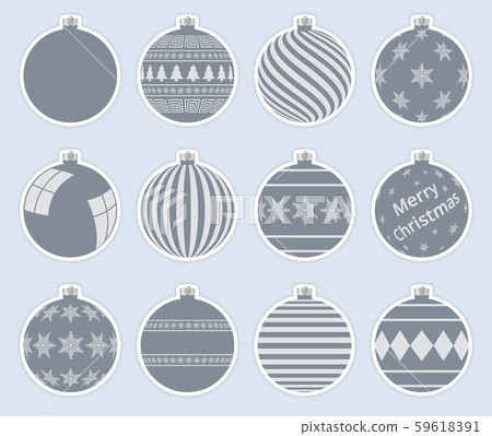 Magic, dark gray christmas balls stickers isolated on gray background. High quality vector set 59618391