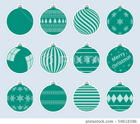 Magic, dark green christmas balls stickers isolated on gray background. High quality vector set 59618396