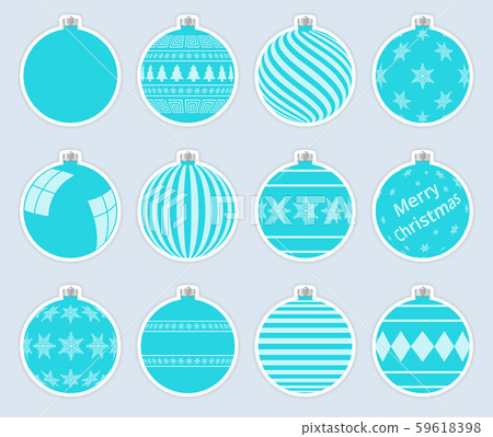 Magic, aquamarine christmas balls stickers isolated on gray background. High quality vector set 59618398