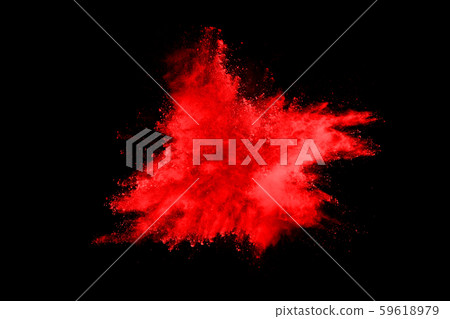 abstract red powder explosion on black background.abstract red powder splatted on black background. Freeze motion of red powder exploding. 59618979