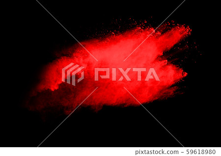 abstract red powder explosion on black background.abstract red powder splatted on black background. Freeze motion of red powder exploding. 59618980