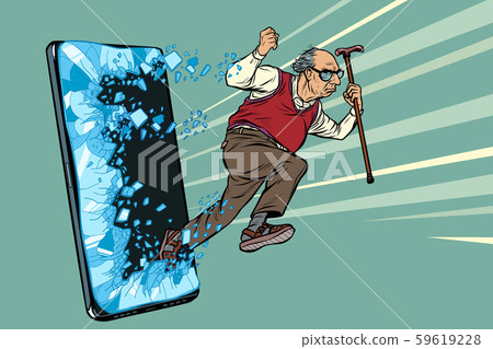 old man retired grandfather Phone gadget smartphone. Online Internet application service program old man retired grandfather Phone gadget smartphone. Online Internet application service program 59619228