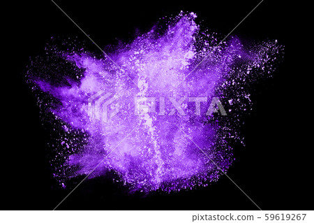 The movement of abstract dust explosion frozen purple on black background. Stop the movement of powdered purple on black background. Explosive powder purple on black background. 59619267