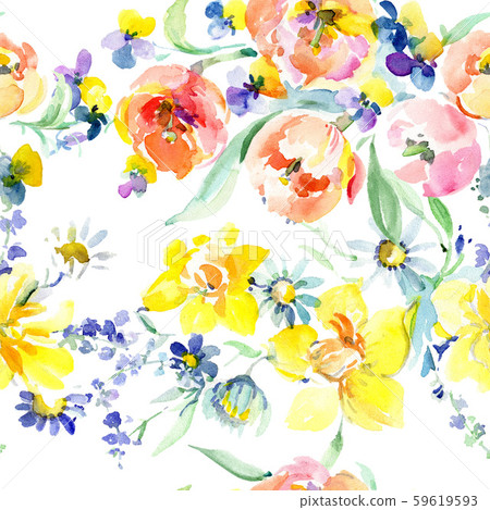 Pink rose bouquet floral botanical flowers. Watercolor background illustration set. Seamless 59619593