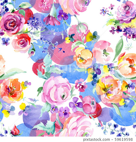 Pink rose bouquet floral botanical flowers. Watercolor background illustration set. Seamless 59619598