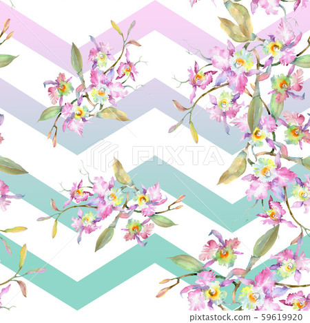 Bouquet of pink orchid. Floral botanical flowers. Watercolor background illustration set. Seamless Bouquet of pink orchid. Floral botanical flowers. Watercolor background illustration set. Seamless 59619920