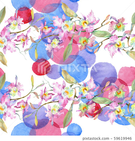 Bouquet of pink orchid. Floral botanical flowers. Watercolor background illustration set. Seamless Bouquet of pink orchid. Floral botanical flowers. Watercolor background illustration set. Seamless 59619946