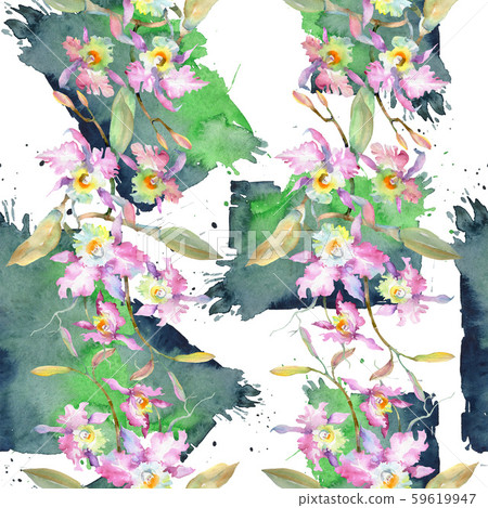 Bouquet of pink orchid. Floral botanical flowers. Watercolor background illustration set. Seamless Bouquet of pink orchid. Floral botanical flowers. Watercolor background illustration set. Seamless 59619947
