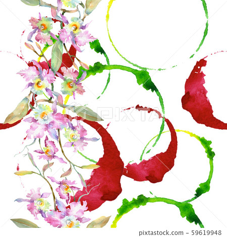 Bouquet of pink orchid. Floral botanical flowers. Watercolor background illustration set. Seamless Bouquet of pink orchid. Floral botanical flowers. Watercolor background illustration set. Seamless 59619948