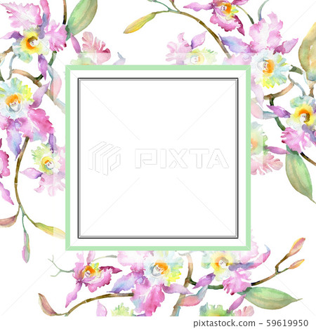 Bouquet of pink orchid. Floral botanical flowers. Watercolor background illustration set. Frame Bouquet of pink orchid. Floral botanical flowers. Watercolor background illustration set. Frame 59619950