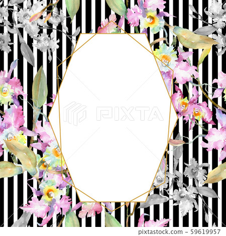 Bouquet of pink orchid. Floral botanical flowers. Watercolor background illustration set. Frame Bouquet of pink orchid. Floral botanical flowers. Watercolor background illustration set. Frame 59619957