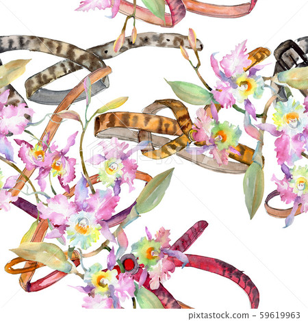 Bouquet of pink orchid. Floral botanical flowers. Watercolor background illustration set. Seamless Bouquet of pink orchid. Floral botanical flowers. Watercolor background illustration set. Seamless 59619963