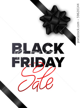 Black Friday sale poster design template. Dark tied a bow with ribbon on a white background.  59620144