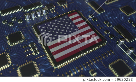 Details of flag of the USA on the operating chipset. American information technology or hardware 59620258