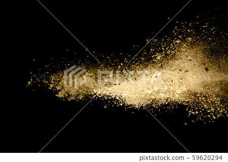Golden powder explosion on black background. Freeze motion.  59620294