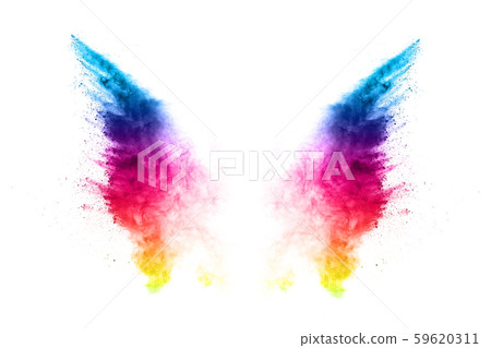 abstract powder splatted background. Colorful powder explosion on white background. Colored cloud. Colorful dust explode. Paint Holi. 59620311