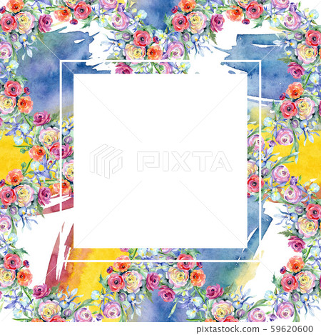 Pink and red bouquet floral botanical flowers. Watercolor background illustration set. Frame border 59620600