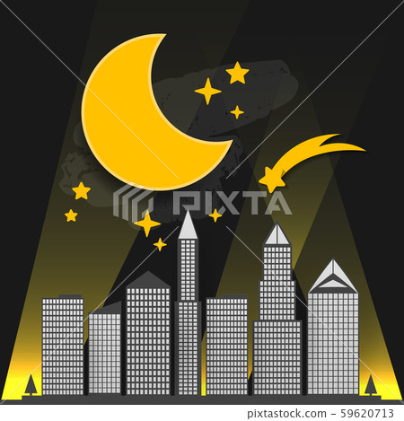 Silhouette Of The City And Night With Stars And - Stock Illustration ...