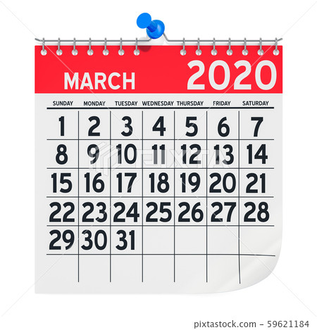 March 2020 Monthly Wall Calendar, 3D rendering March 2020 Monthly Wall Calendar, 3D rendering 59621184