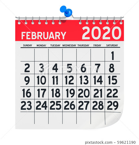 February 2020 Monthly Wall Calendar, 3D rendering 59621190