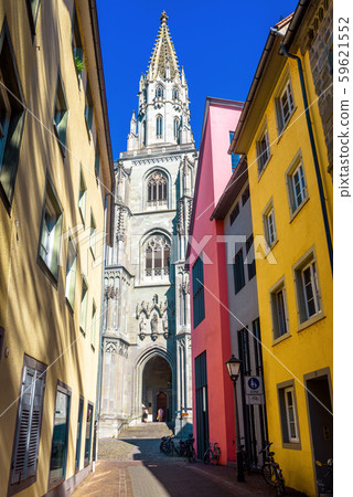 Old narrow street overlooking Konstanz Minster or Old narrow street overlooking Konstanz Minster or 59621552