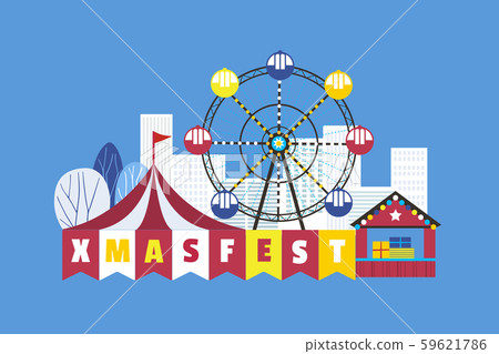 Christmas Fest Fun flat color vector poster 59621786