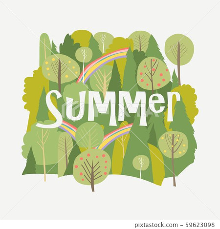 Summer forest with rainbow on white background Summer forest with rainbow on white background 59623098