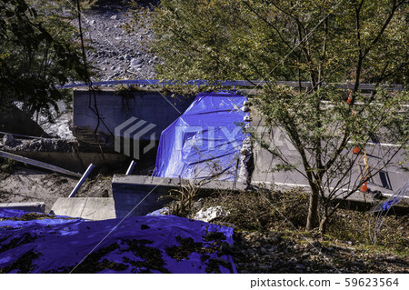 (Yamanashi Pref.) Road collapse site on the Southern Alps Highway / Narada damaged by a typhoon (Yamanashi Pref.) Road collapse site on the Southern Alps Highway / Narada damaged by a typhoon 59623564