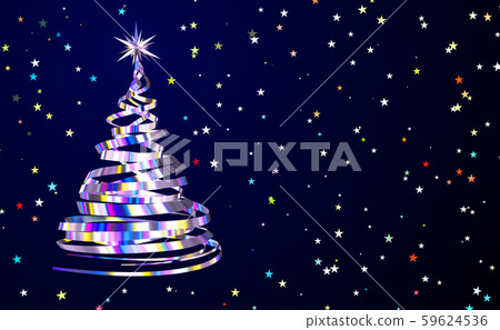 Christmas Tree From Spectrum Metallic Tapes On Background Of Star Confetti. 3D Illustration. 59624536
