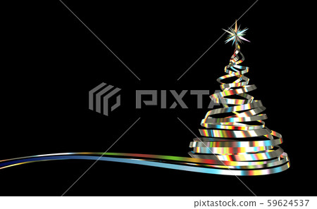 Christmas Tree From Spectrum Metallic Tapes On Black Background. 3D Illustration. 59624537