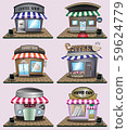 Building coffee small shop set cartoon style cafe street flat gradient style using as a component concept architecture vector 59624779