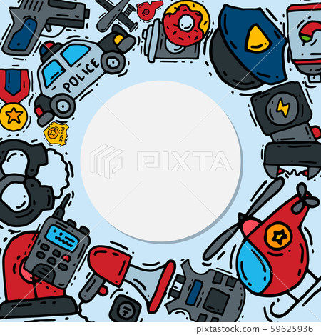 Police justice symbol icons round vector set illustration. Collection of on-duty policemen signs Police justice symbol icons round vector set illustration. Collection of on-duty policemen signs 59625936
