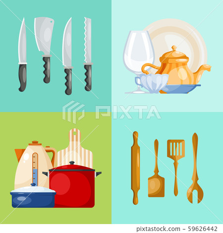 Kitchen utensils and tools web banner vector illustration. Kitchenware for cooking food from glass 59626442