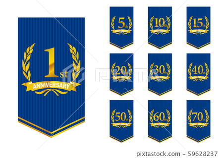 設置有月桂樹，月桂花環和花環橫幅圖案的周年紀念徽標| 1至70週年 59628237