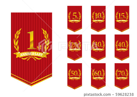 設置有月桂樹，月桂花環和花環橫幅圖案的周年紀念徽標| 1至70週年 59628238