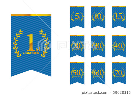 Anniversary logo set with laurel, laurel wreath and garland banner motifs | 1st to 70th anniversary Anniversary logo set with laurel, laurel wreath and garland banner motifs | 1st to 70th anniversary 59628315