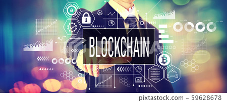 Blockchain concept with a businessman 59628678
