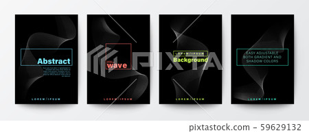 Set of abstract flow wave shape on black background. . Set of abstract flow wave shape on black background. . 59629132