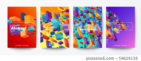 Set of abstract colorful flying block particle on gradient background. 59629138