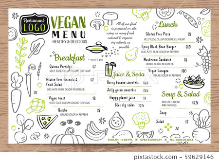 Green organic food, Vegan restaurant menu, board or place mat vector template. 59629146