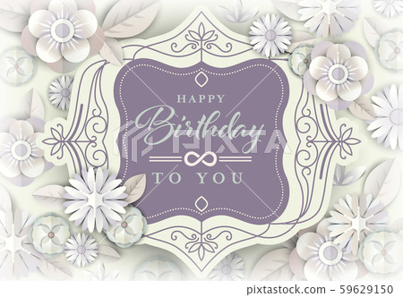 White floral greeting card, Birthday card with vintage frame and flowers. White floral greeting card, Birthday card with vintage frame and flowers. 59629150