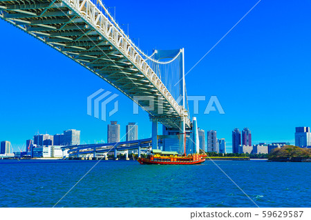 Rainbow Bridge Tokyo city view Tokyo Bay Japan Sunny Blue Sky Blue Waterfront Tokyo Rainbow Bridge Tokyo city view Tokyo Bay Japan Sunny Blue Sky Blue Waterfront Tokyo 59629587