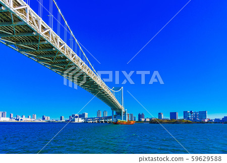 Rainbow Bridge Tokyo city view Tokyo Bay Japan Sunny Blue Sky Blue Waterfront Tokyo Rainbow Bridge Tokyo city view Tokyo Bay Japan Sunny Blue Sky Blue Waterfront Tokyo 59629588