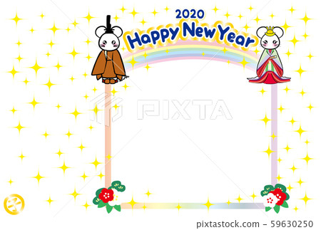 新年賀卡2020相框鼠標年黃色暮色染十二彩虹HappyNewYear側 新年賀卡2020相框鼠標年黃色暮色染十二彩虹HappyNewYear側 59630250