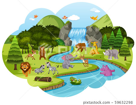 Animals in forest scene 59632298